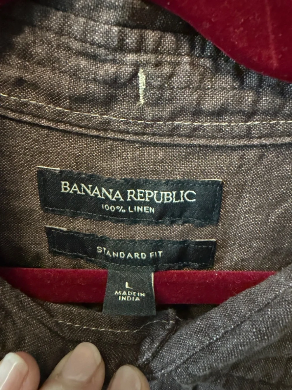 Banana Republic Standard Fit 100% Linen Button Down Shirt Brown Plum Men's L